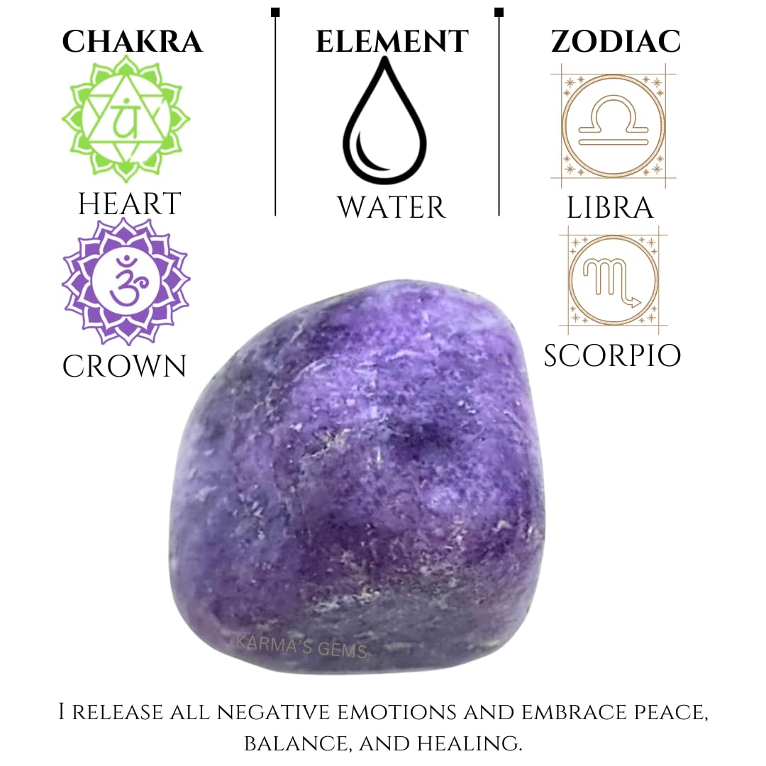Karma Gems Lepidolite Tumbled Stones Natural Crystal Kit for Reiki Healing Crystal Polished, Tumble Stones, Chakra Balancing, Reiki Gift, Home Decor (15-25 MM)