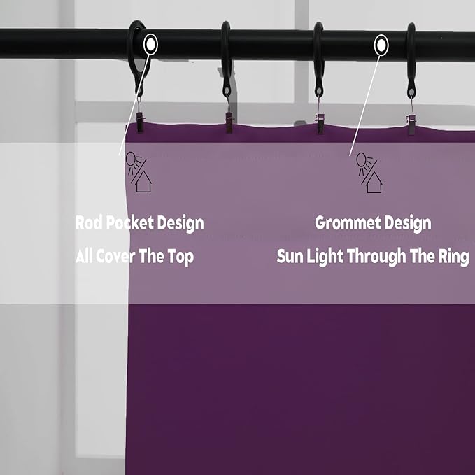 Pickluc Cafe Curtain (Half Window Curtain) 36 Inches Length, Rod Pocket Small Kitchen Curtain, Short Blackout Curtain for Small Window, 30" Wide and 36" Long, Purple 2 Panels