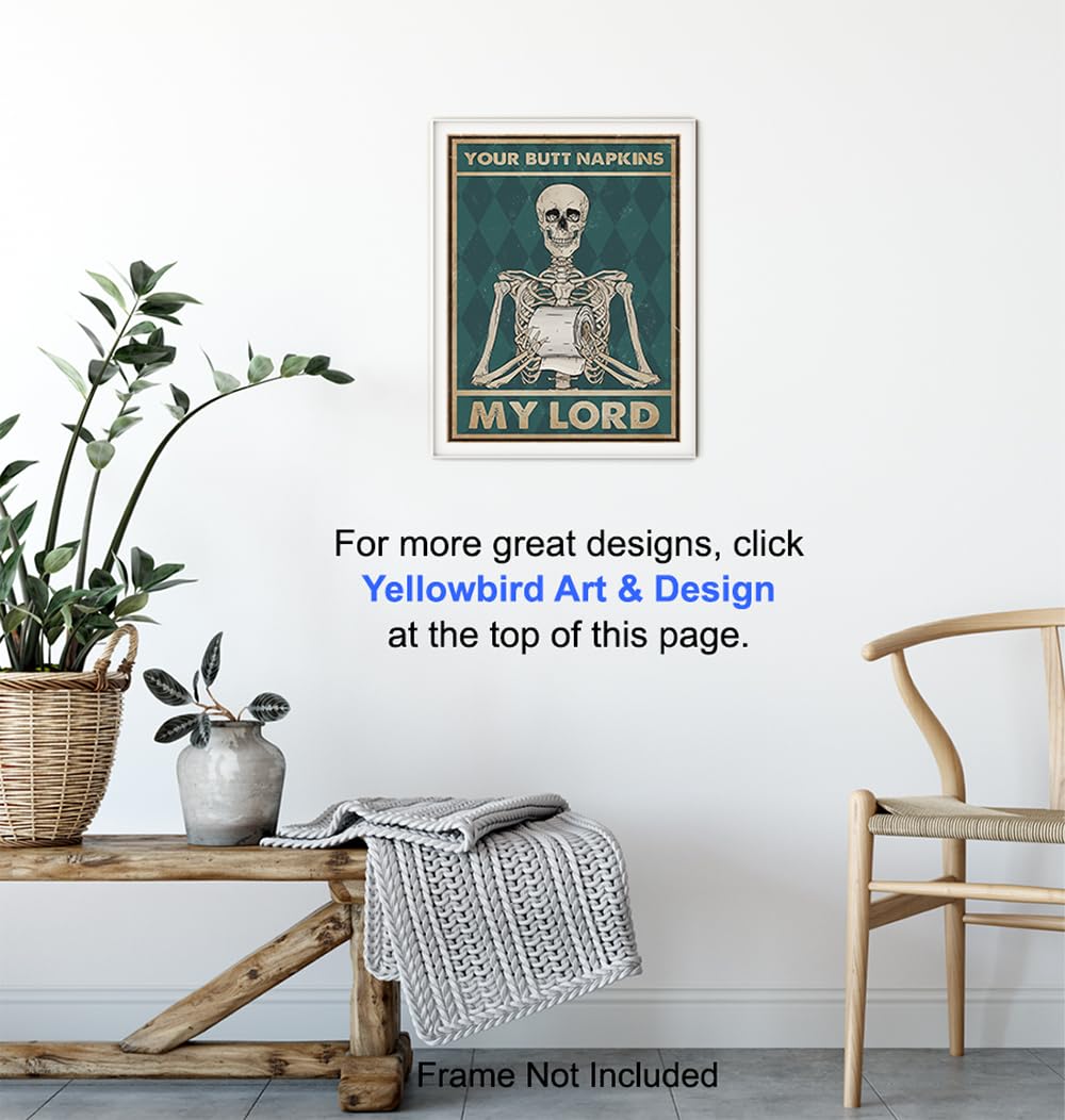 Spooky Bathroom Decor LARGE 11x14 - Skeleton Decoration - Funny Bathroom Wall Art - Your Butt Napkins My Lord - Humorous Bath Decor - Gothic Wall Art - Bath Accessories - Powder room Picture