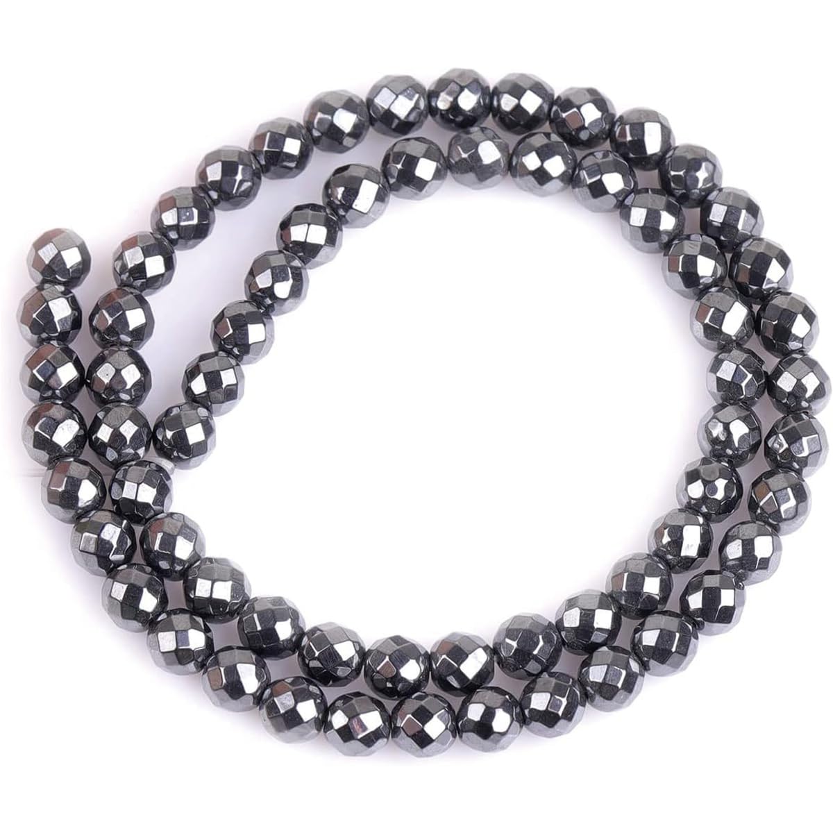 HAAMIIQII 50pcs 8mm Natural Black Hematite Loose Gemstone Beads Faceted Round Spacer Stone Beads for Jewelry Making DIY Bracelets Necklaces Crafting