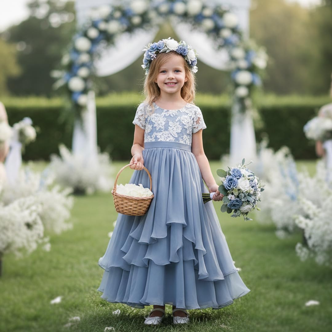 PoshMyra Dusty Blue Flower Crown for Girls Birthday Party Floral Headband Photo Prop