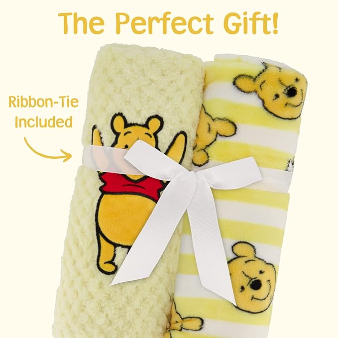 Disney 2-Pack Baby Blanket for Infants and Newborns, Plush Textured Fleece Winnie The Pooh Blanket, Perfect Unisex Gift for Toddlers