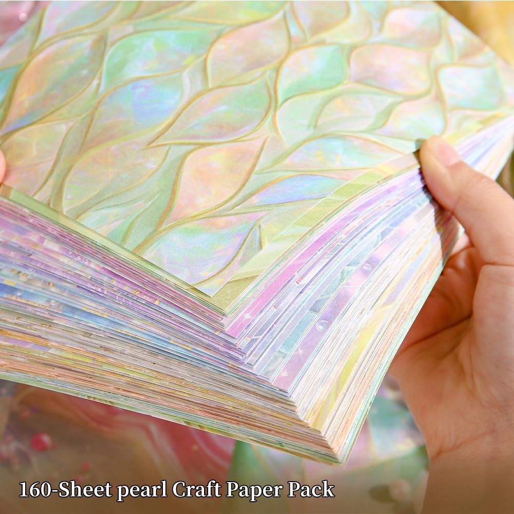 icceemee 160 Sheets of Pearlescent Scrapbook Paper, journaling Scrapbook Supplies Craft Collage Paper Set, Junk Journal Bullet Journal Poster Room Decor for Card Making Decorative Gifts