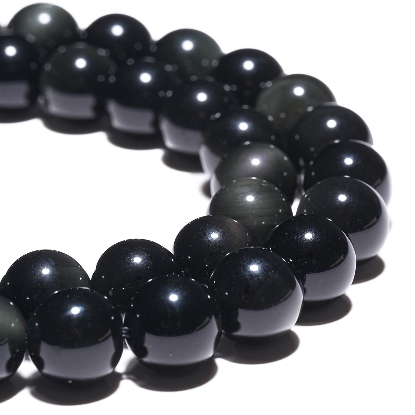8mm Natural Rainbow Black Obsidian Gemstone Beads Polished Round Smooth Stone Beads for Bracelets Jewelry Making 15inch Loose Beads