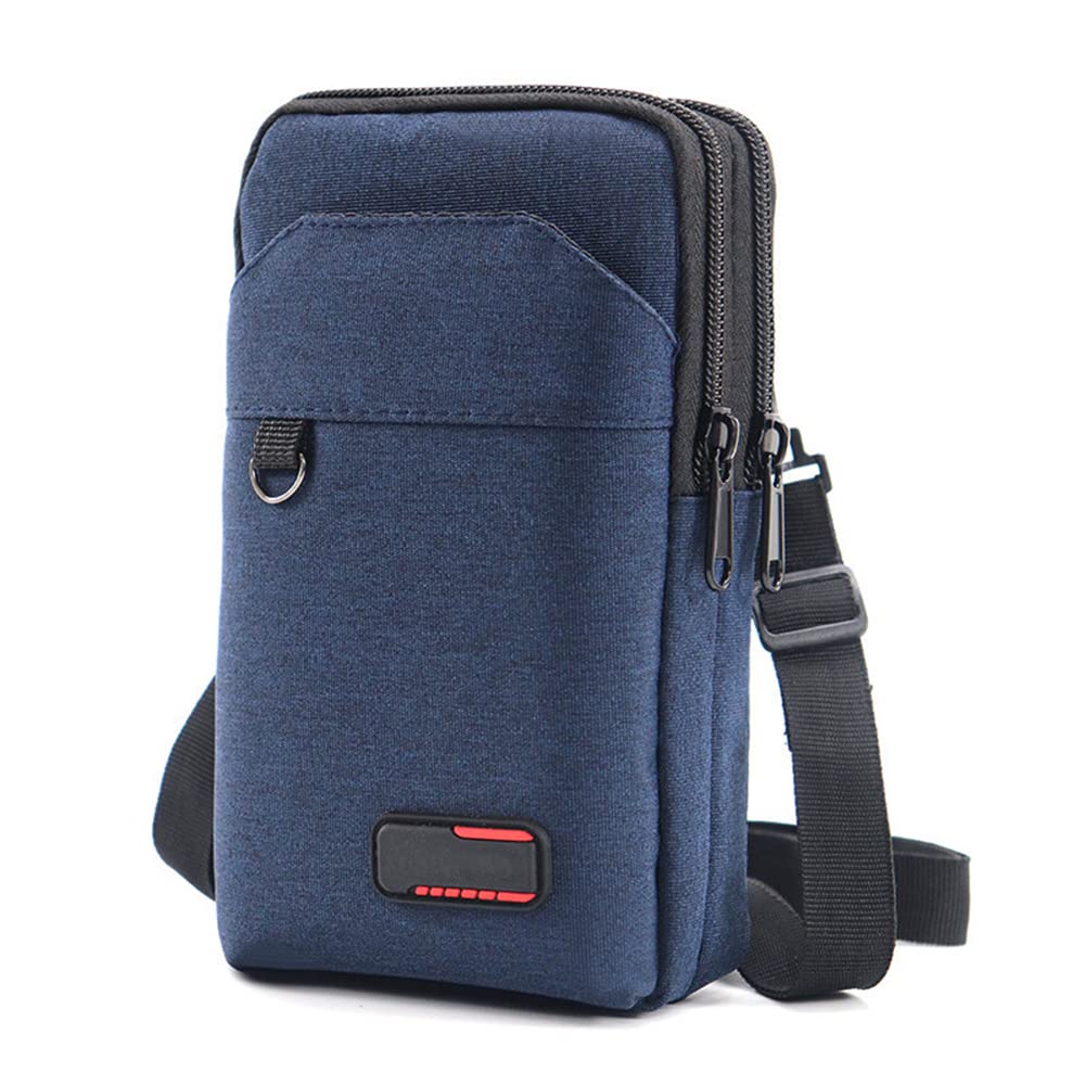 Travel Cell Phone Pouch Belt Pouch, Phone Holster Crossbody Bag with Shoulder Strap for iPhone Case Holder for Hand with Neck Lanyard Smartphone Walking Passport Wallet (Double Layer Blue)