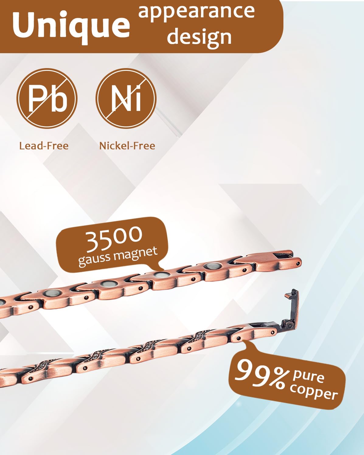 MagVIVACE Pure Copper Bracelets for Women, with 2 Extra Link(Copper)