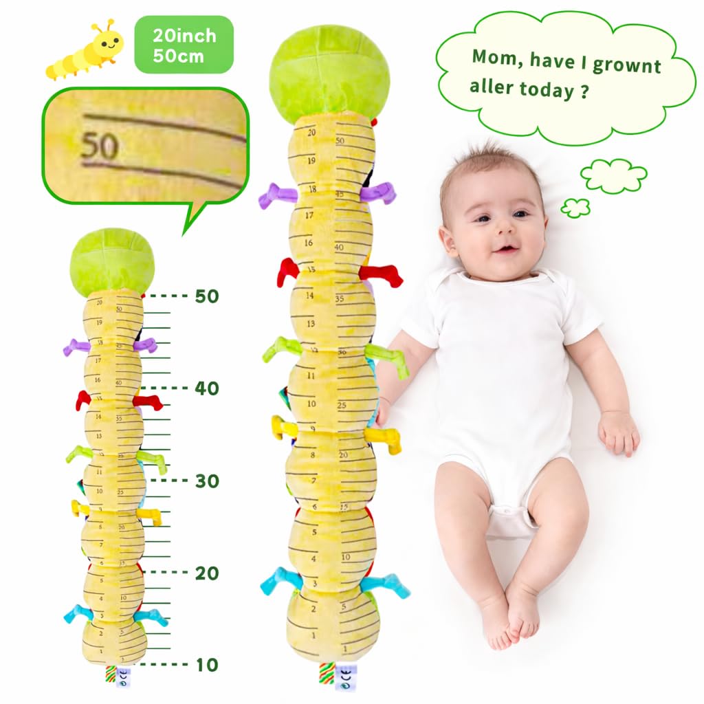 SRICH Baby Musical Plush Caterpillar Toy - 0-12 Months Tummy Time & Head Lifting Soft Sensory Toy, Rattle, Rustling Sounds & Mirror for Boys & Girls