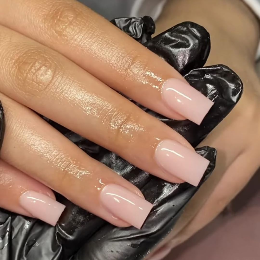 KQueenest Light Pink Press on Nails Short Medium Square&Pale Pink Press on Nails Medium Square For Beach Party Daily Decoration in 54 PCS