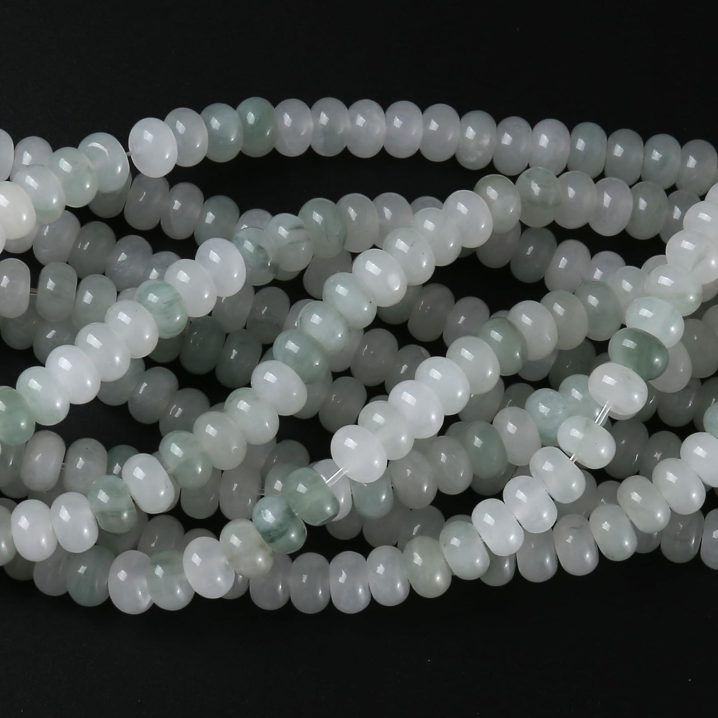 5x8mm 76pcs Natural Green Ice Jade Stone Rondelle Spacer Loose Beads Abacus Disk Stone Round Loose Gemstone Beads for Jewelry Making DIY Bracelet Necklace