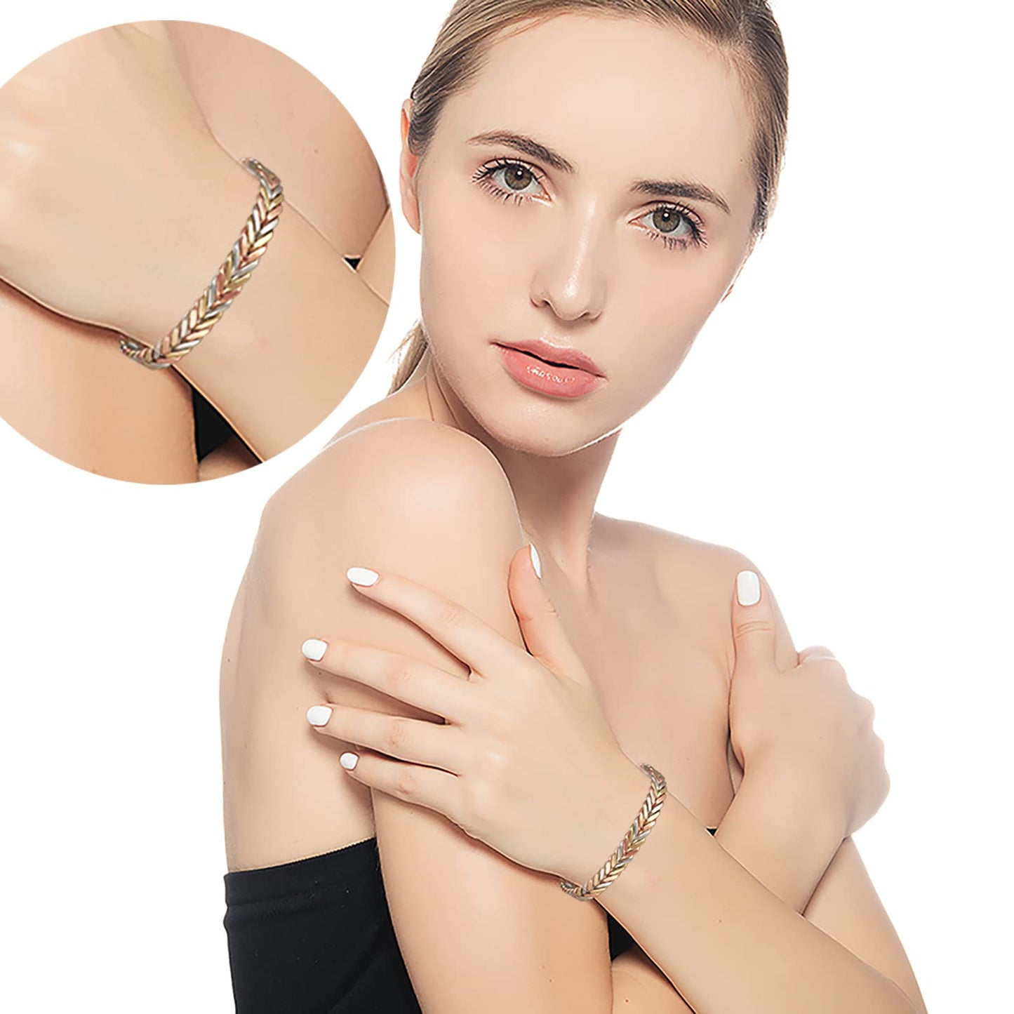 EnerMagiX Copper Bracelets for Women, 99% Pure Adjustable Tricolor Gold Braided Bracelet, Copper Jewelry Gift (2pcs 0932)