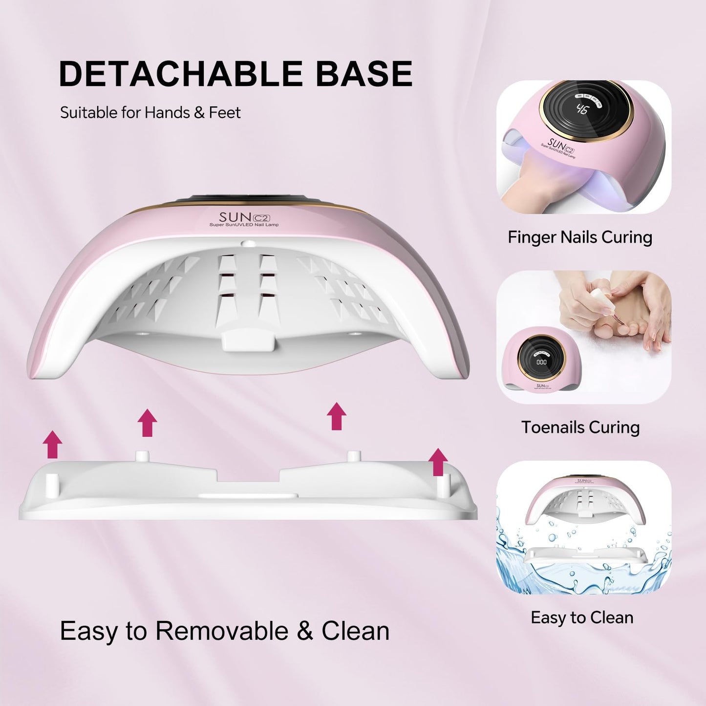 WEVILI 288W Professional UV LED Nail Lamp with 63 Beads - Fastest Gel Curing Dryer for Home & Salon, Smart Sensor, LCD Display & 4 Timers, Pink Salon-Grade Light