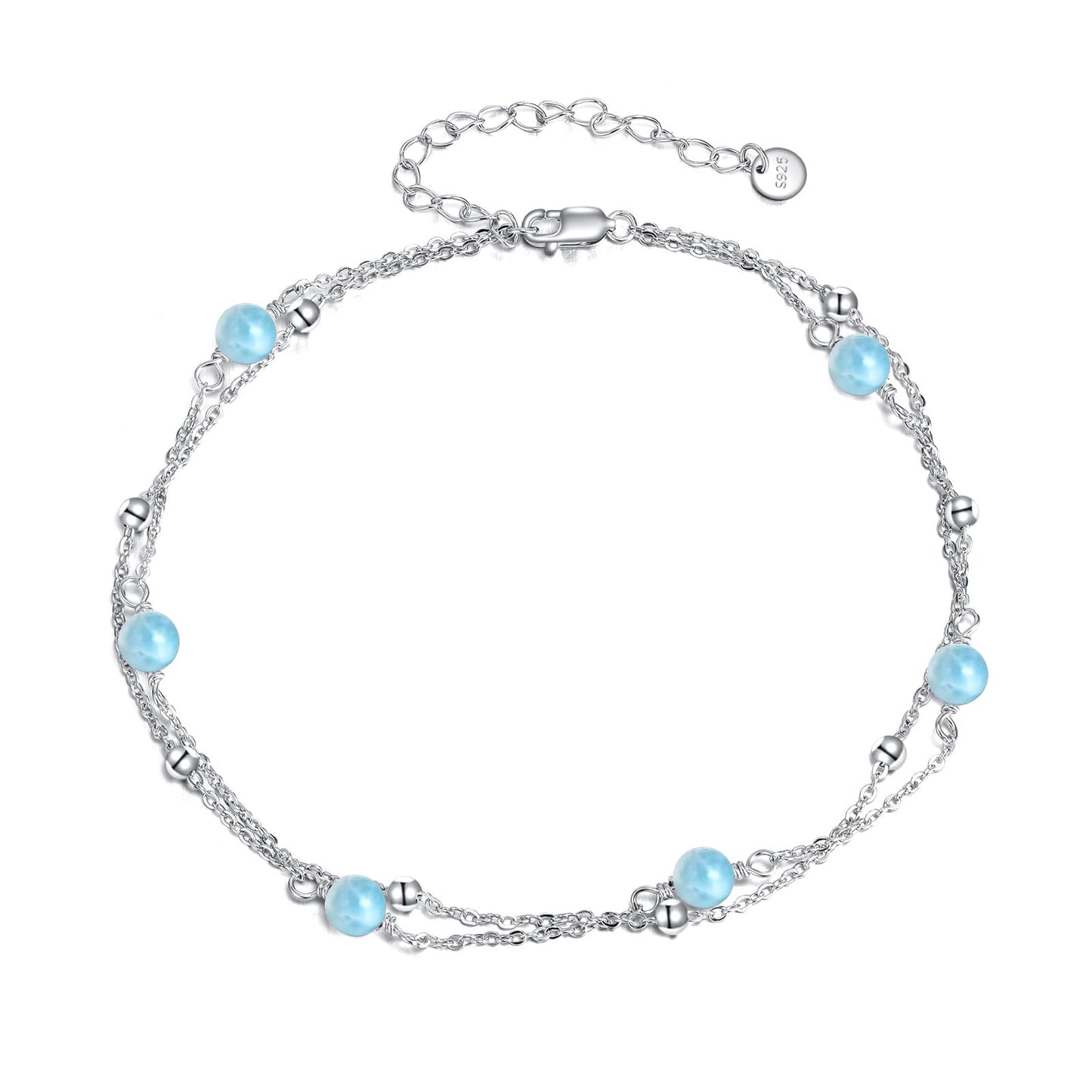 CRMAD Larimar Bracelet for Women Sterling Silver Beach Jewelry Gift for Women (larimar, bracelet 7+2'')