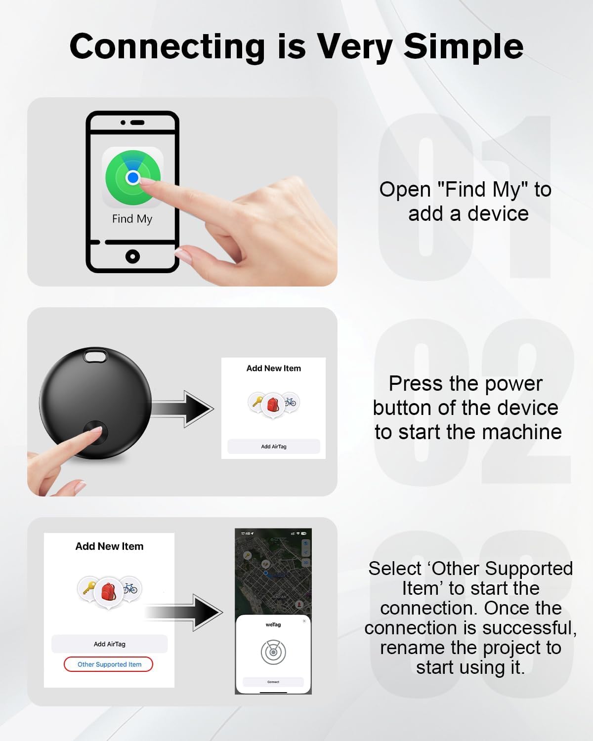 Smart Tracker Tag Item Finder 4Pack, Compatible with Apple Find My APP (iOS Only), IP67 Waterproof, Replaceable Battery, Suitable for Luggage, Bags, Wallets, Backpacks, Keys (weTag mini)