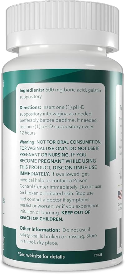 pH-D Feminine Health - 600 mg Boric Acid Suppositories - Woman Owned - for Vaginal Odor Use - 72 count