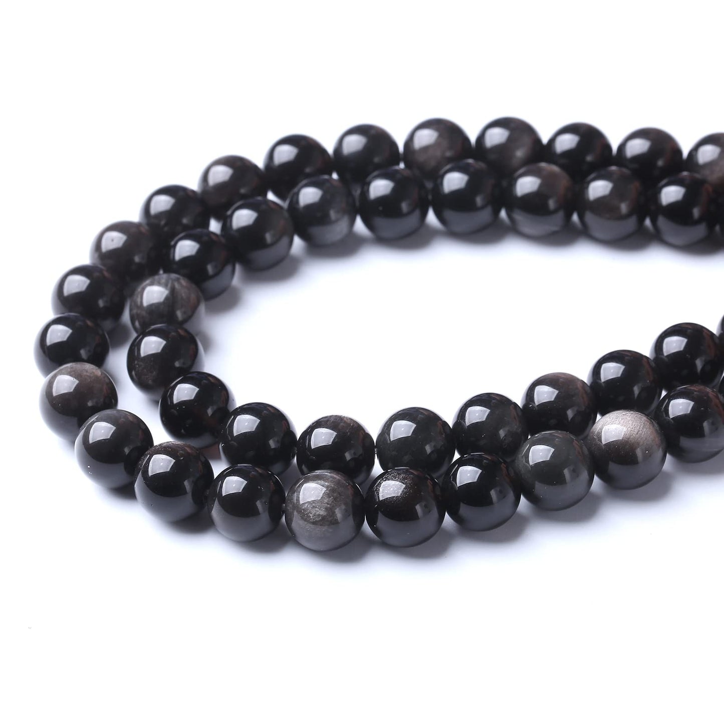 60pcs 6mm AAA Natural Obsidian Stone Beads Gemstone Round Loose Beads for Jewelry Making DIY Bracelet (Sliver Color Obsidian Stone, 6mm)