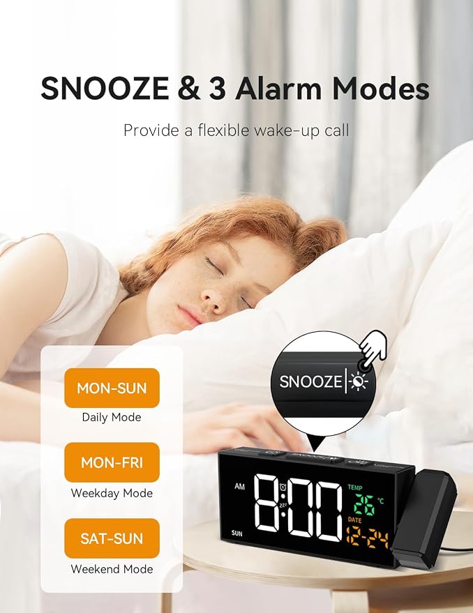 Netzu Projection Clock for Bedroom Ceiling, Alarm Clocks Black