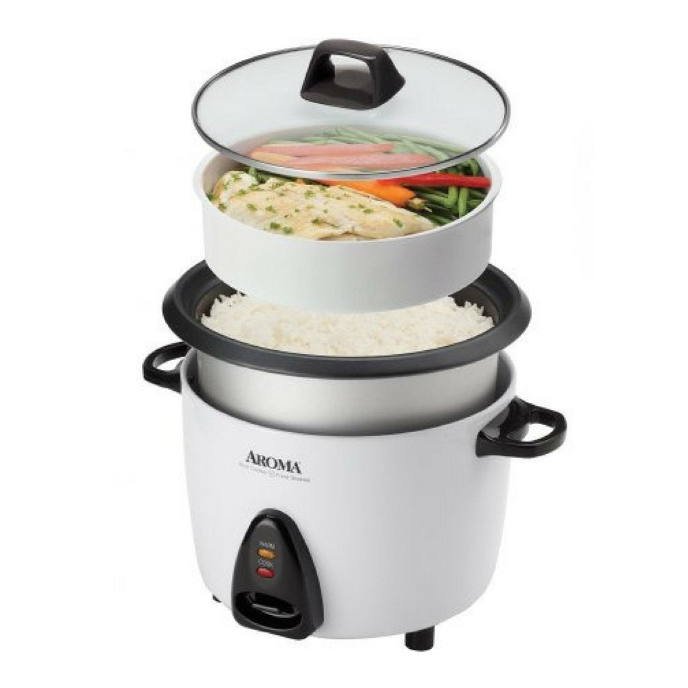 AROMA Rice Cooker, 10-Cup (Uncooked) / 20-Cup (Cooked), Steamer, Auto Keep Warm, Soup Maker, Oatmeal Cooker, Large Rice Cooker, 5 Qt, White, ARC-360-NGP