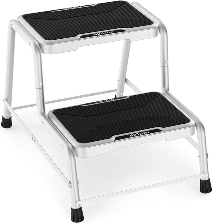 HBTower 2 Step Stool, Stepping Stools for Adults Kids with Non-Slip Rubber Feet, Heavy Duty Step Stools for Bedroom Kitchen Bathroom, Bed Steps for High Beds