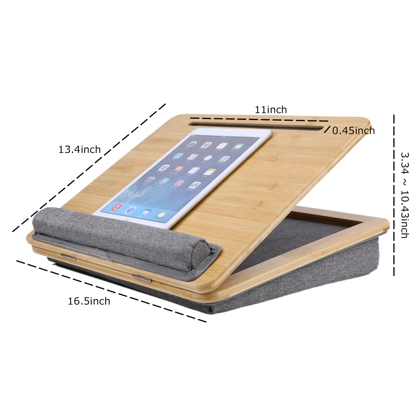 SUMISKY Adjustable Lap Desk-Portable Laptop Stand with Cushion, Bamboo Platform with Phone Holder, Wrist Pad Fits up to 15.6 Inch Laptops