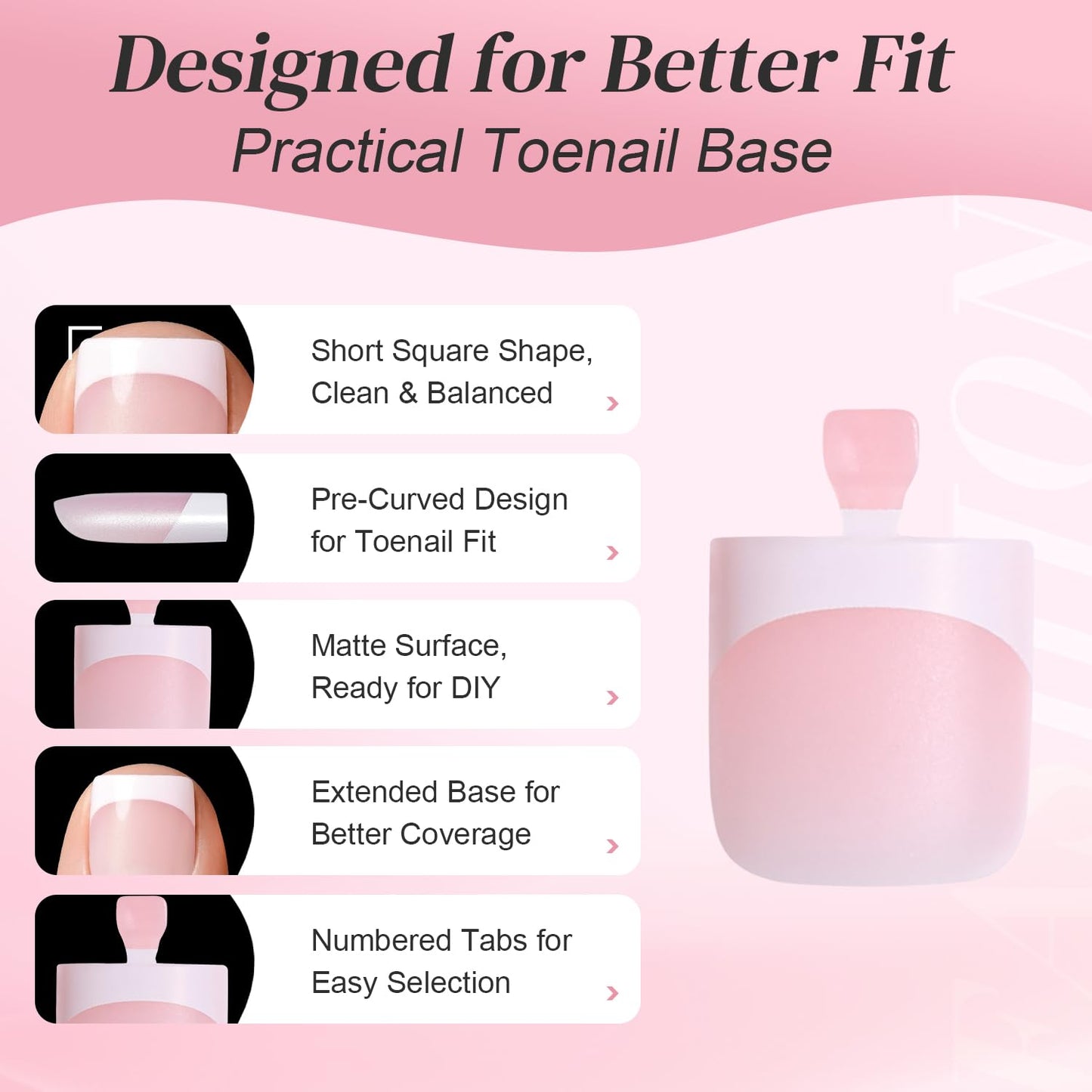 Leefrei Press on Toenails for Women, Short Square Pre-designed Matte White French Tip Toe Press on Nails Fake Toe Nails for DIY, 15 Sizes 150 pcs Glue on Toe Nail Tips Extensions (TPSN03)