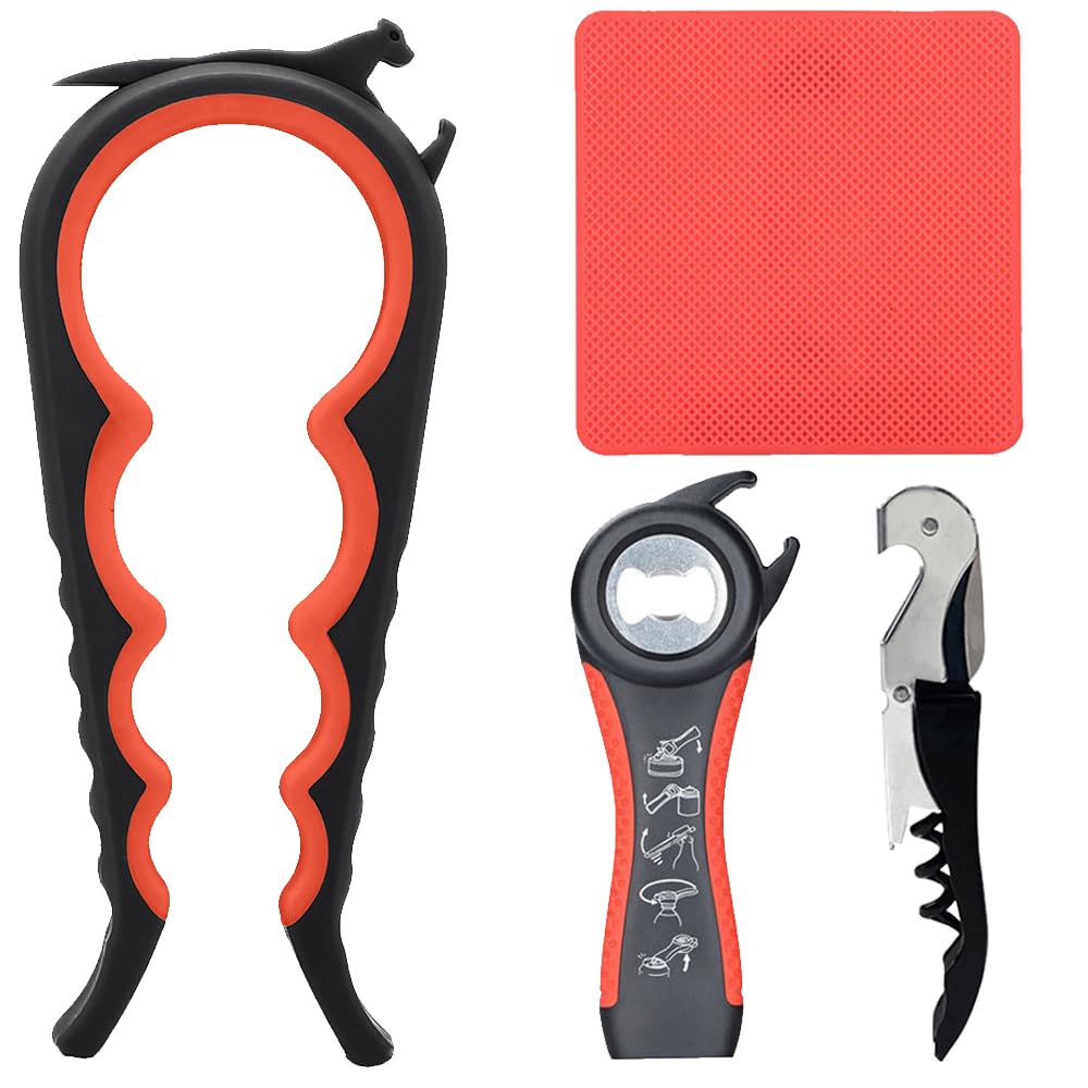 Otstar Latest Jar Opener for Seniors with Arthritis, Weak Hands, Multi-function Bottle Opener with Non Slip Rubber Jar Opener Gripper Pad and Corkscrew Wine Opener