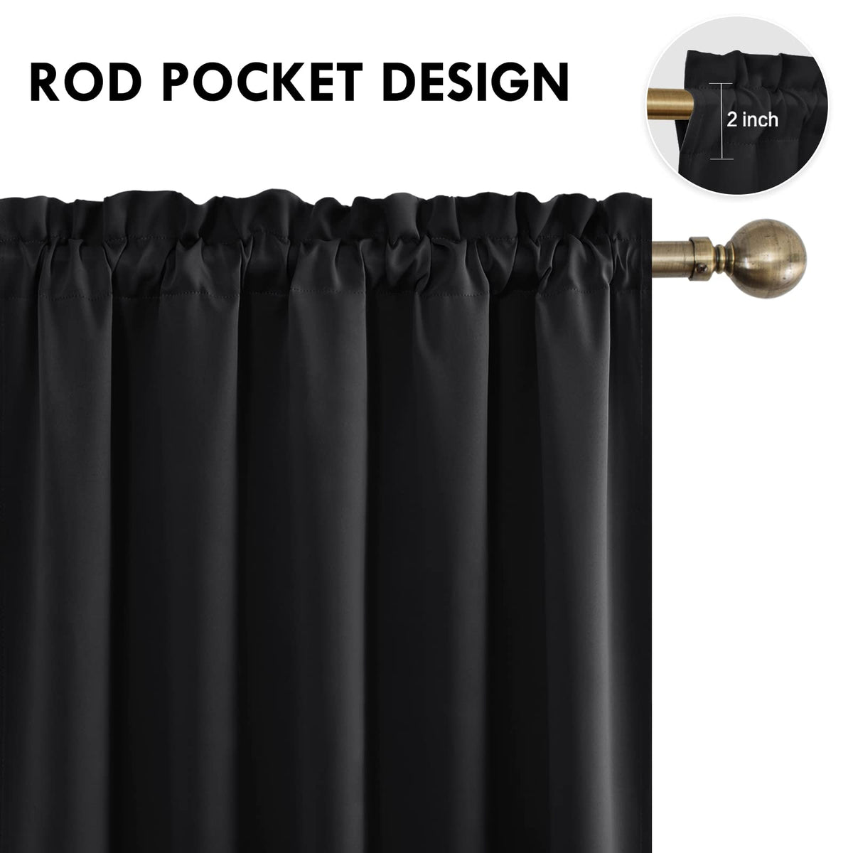 Wide Blackout Curtains for Bedroom Living Room 60 x 84 Inch Long Black