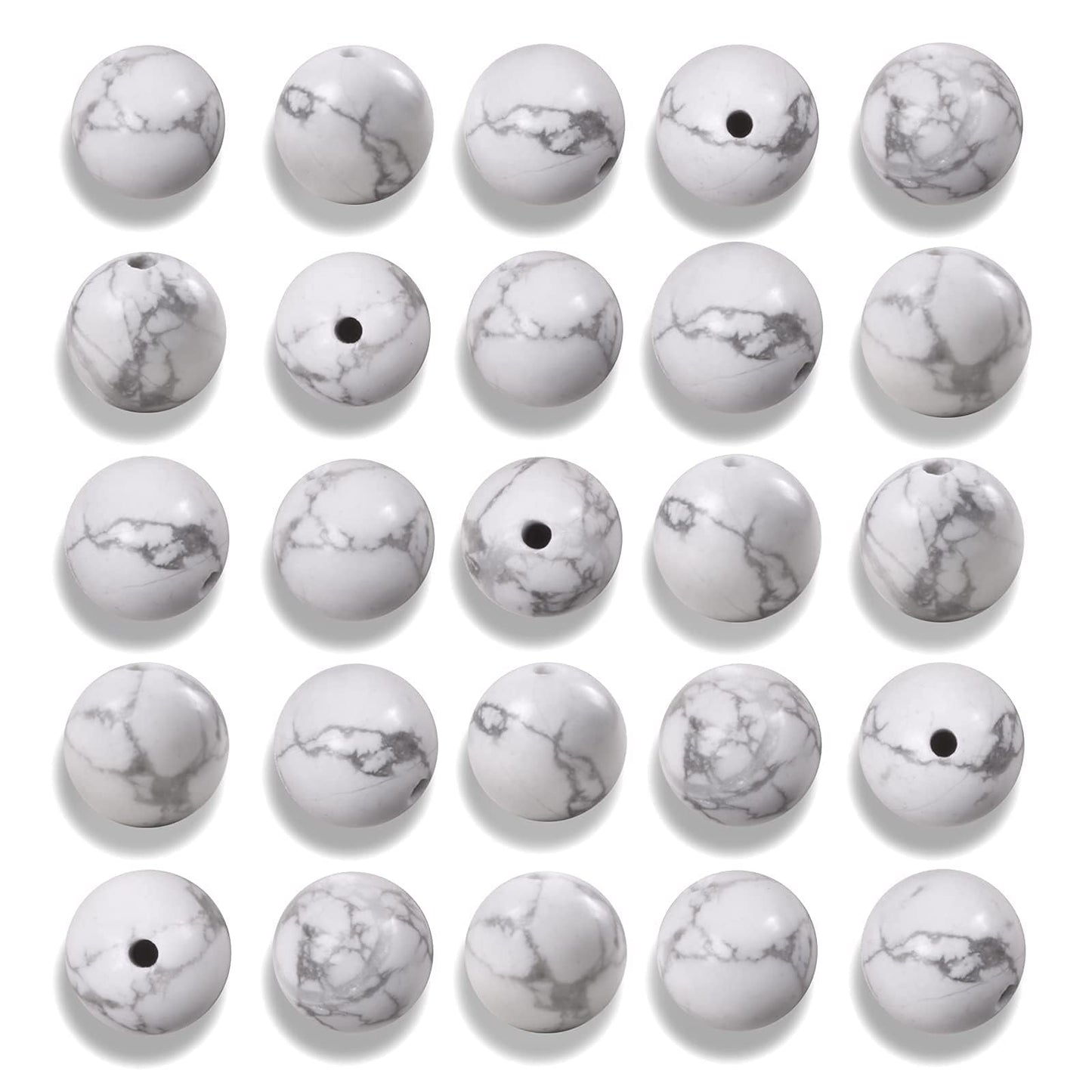 NITOPUPU 100Pcs 8mm Natural Smooth White Howlite Gemstone Beads Round Loose Stone Beads for Jewerly Making with Crystal Stretch Cord