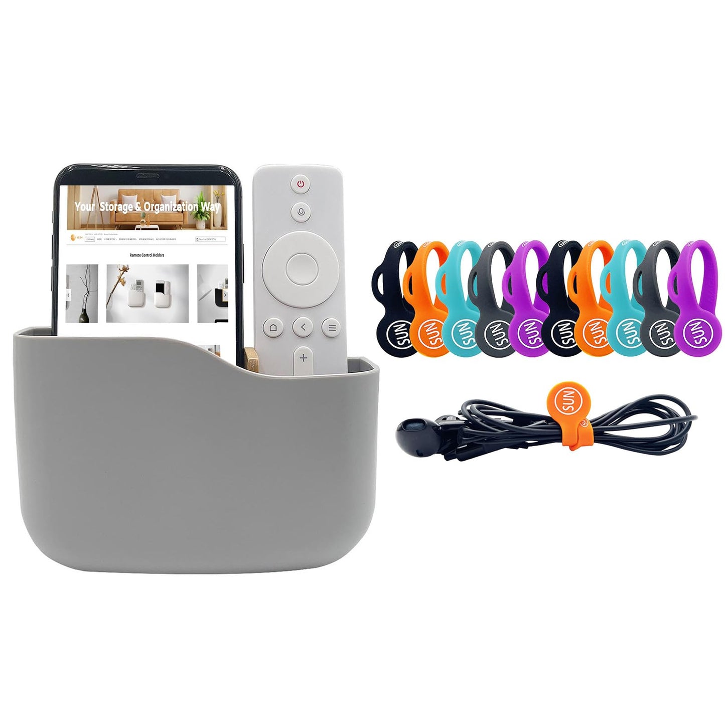 SUNFICON Adhesive Remote Control Holder and 10 PCS Magnetic Cable Straps Short