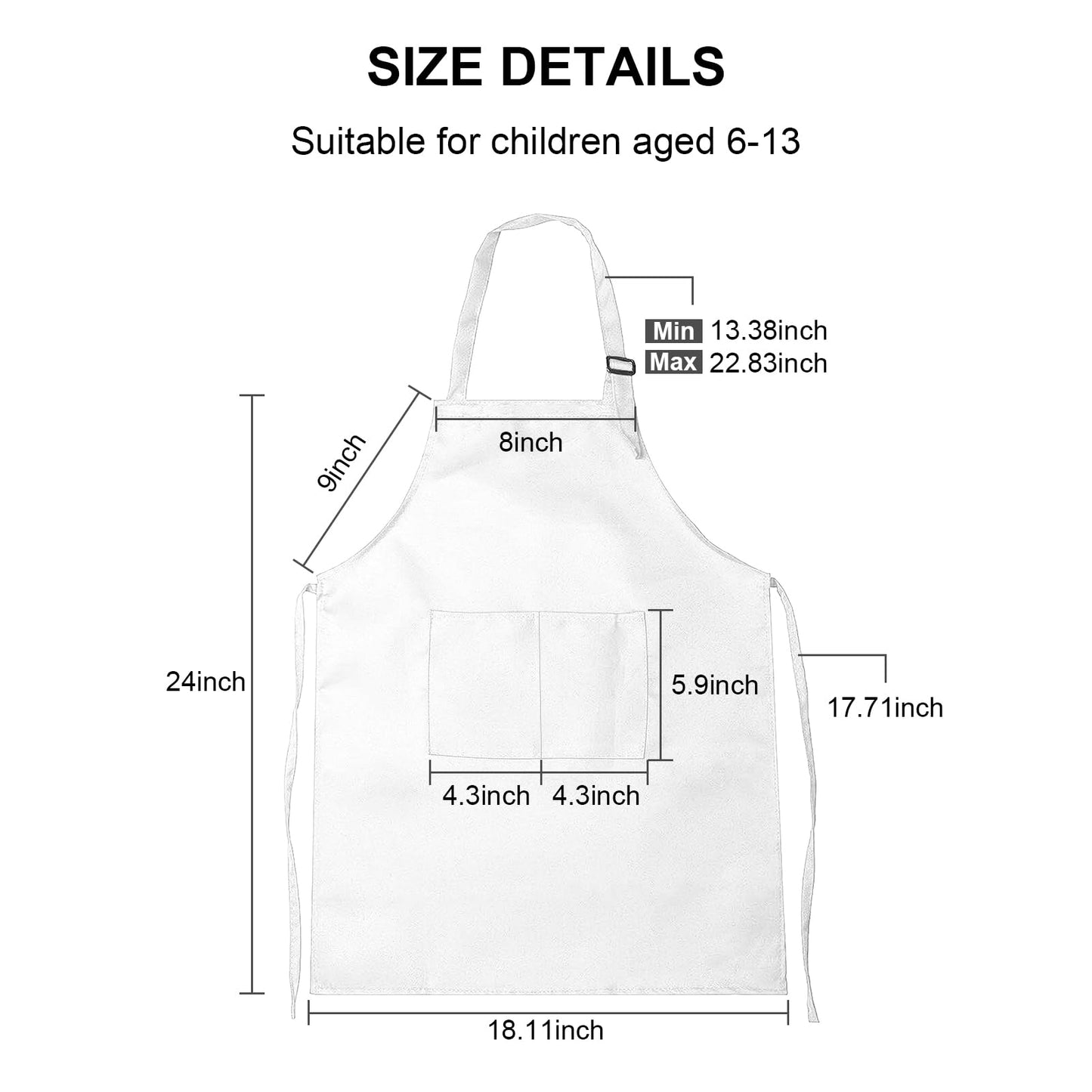IMERAGO 15 PCS Kids Aprons with Pockets Adjustable Chef Painting Aprons Bulk for Girls Boys Aged 6-13 Cooking Baking Crafting White