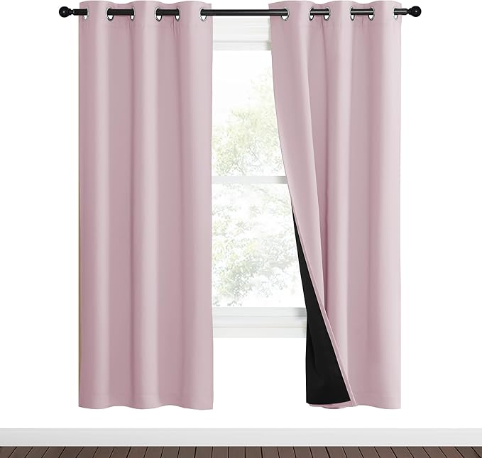 NICETOWN 100% Blackout Window Curtain Panels, Heat and Cold Blocking Drapes with Black Liner for Nursery, 70" Thermal Insulated Draperies (Lavender Pink, 2 Pieces, 37" Wide Each Panel)