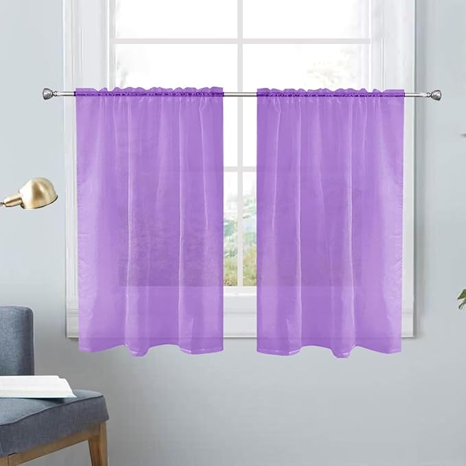 SpaceDresser Basic Rod Pocket Sheer Voile Window Curtain Panels Lavender 1 Pair 2 Panels 26 Width 24 Inch Long for Kitchen Bedroom Children Living Room Yard（Lavender，26Wx 24L）