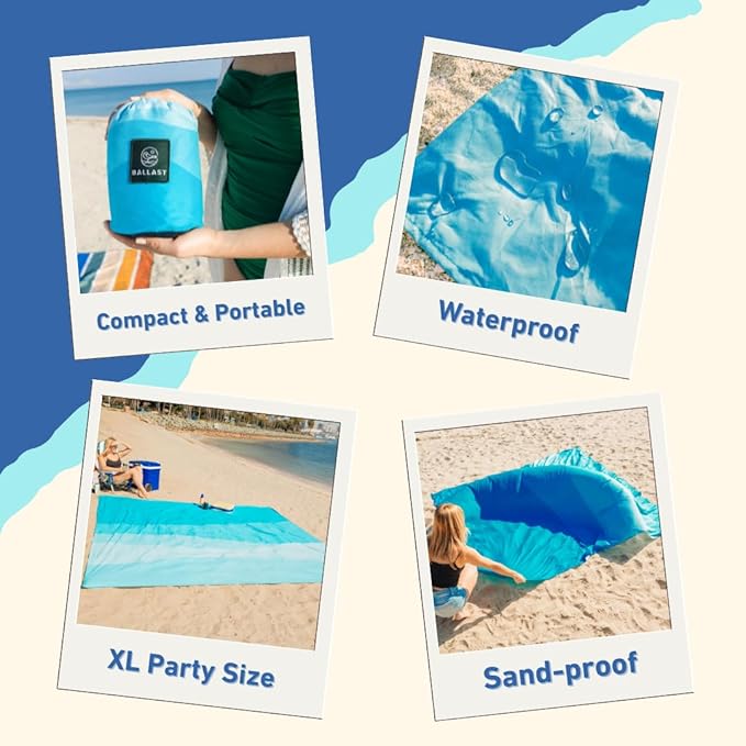 Ballast Oasis Beach Blanket Beach Mat Extra Large Oversized with 4 Stakes 4 Corner Pockets