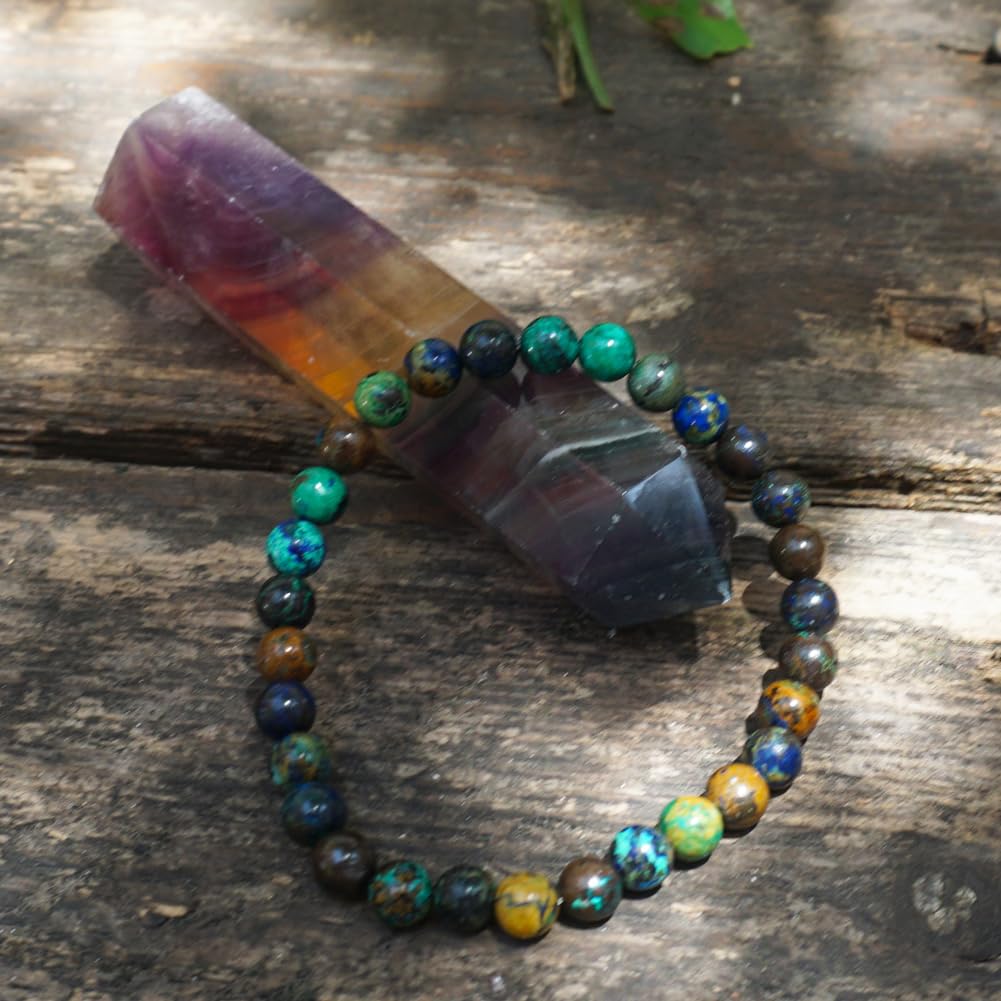 TaHLga 6MM Chrysocolla Natural Gemstone Bracelet | Natural Solar Plexus Chakra Gemstones | Bring Luck Wealth Courage | Protection from Evil | Gift