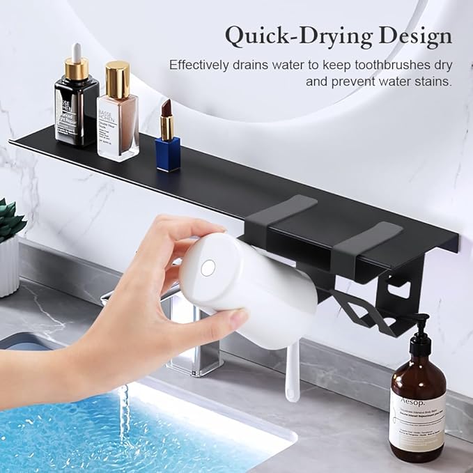 Mirror Cabinet Toothbrush Holder for Bathroom with 2/3/4 Cups & Drainage Design - Easy Installation, Space-Saving, Fits Boards ≤2cm Thick (2 Cup)