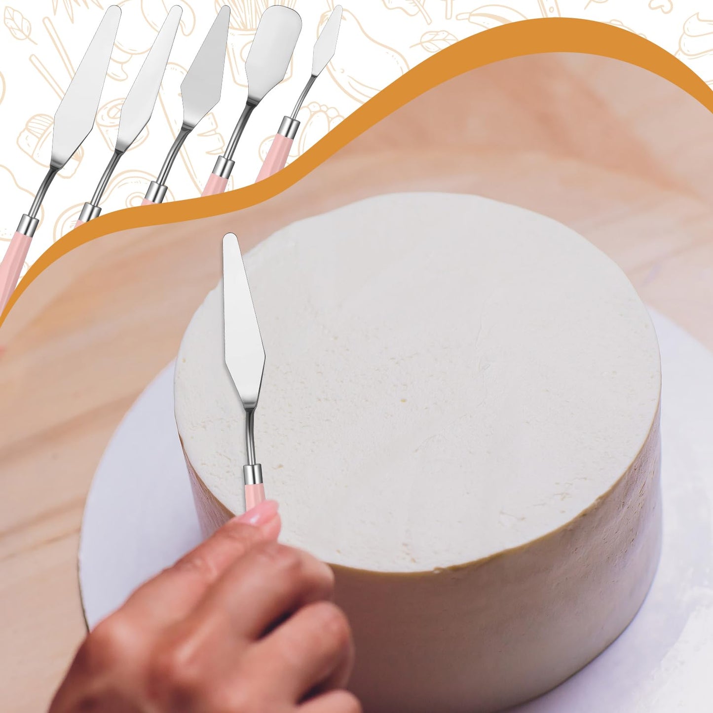 Leriton 10 Pcs cake spatula set Decorating Kit Baking Supply Accessories Tools for Beginners and Pros Includes 2 Frosting Straight Angled Spatula 3 Icing Smoother Scrapers 5 Pieces Cream tools(Pink)
