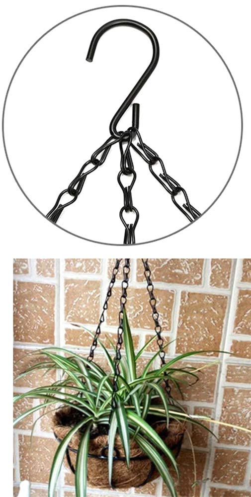 WINCSPACE Black Hanging Basket Chains 3 Leads Flower Plant Pot Replacement Chain with Hooks Hanger for Bird Feeders, Planters, Lanterns and Ornaments 5 Pack Choose Length (16inch)
