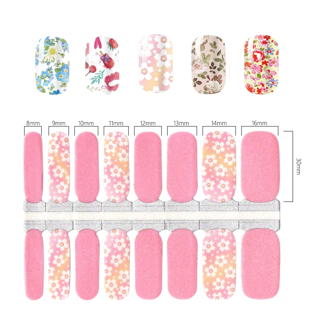 DANNEASY Thicker Nail Polish Strips Flowers Series, 5 Sheets Nail Stickers for Women, Adults, Light Color, Floral Style, Nail Art Stickers and Decals, Self-Adhesive, Single Use