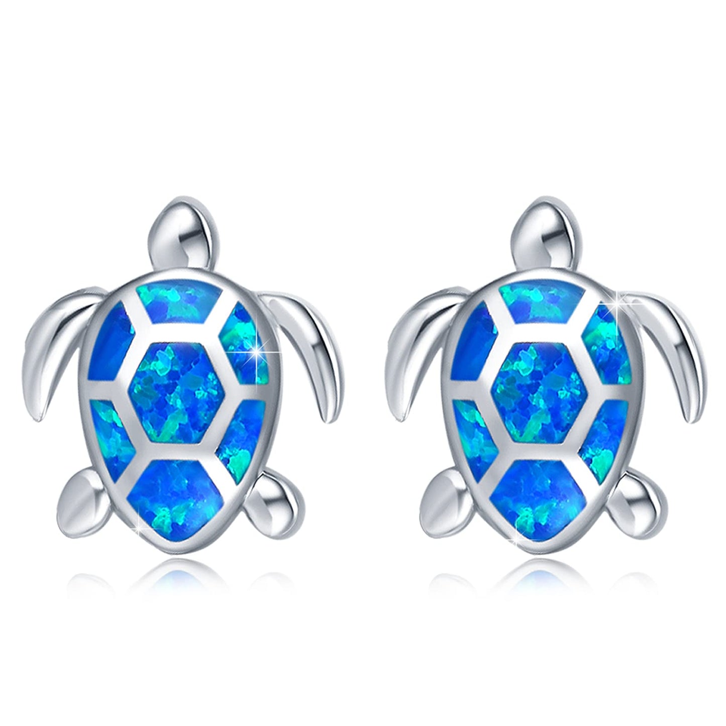 AOVEAO Sea Turtle Earrings,Sterling Silver Hawaiian Beach Themed Stud Earrings Turtle Dangle Blue Opal Ocean Jewelry Gifts for Women Girlfriend (Stud)