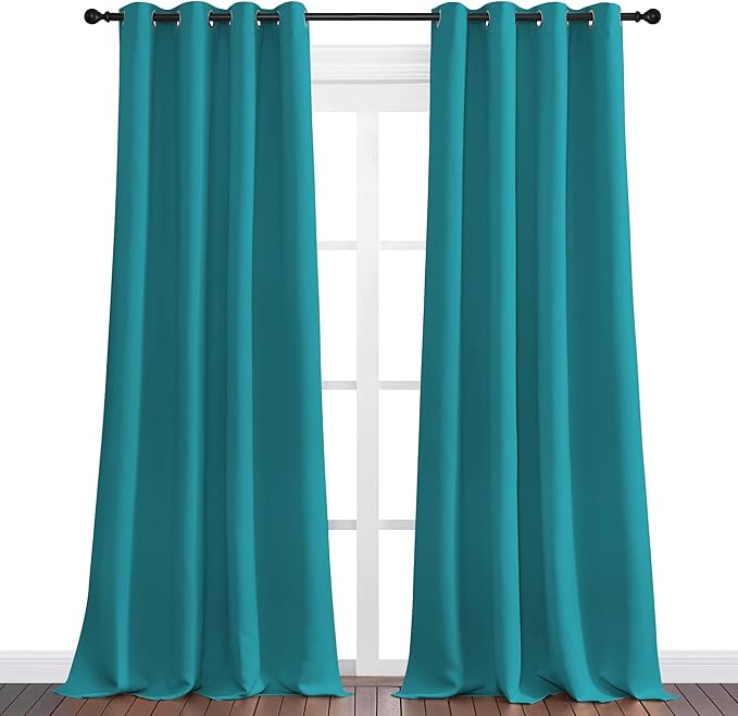 NICETOWN Room Darkening Curtains 120 inch Length 2 Panels, Peacock Teal, 2 Pieces, W55, Thermal Insulated Grommet Blackout Curtains for Modern Casual Elegant Bedroom Kids Room Theme Decoration