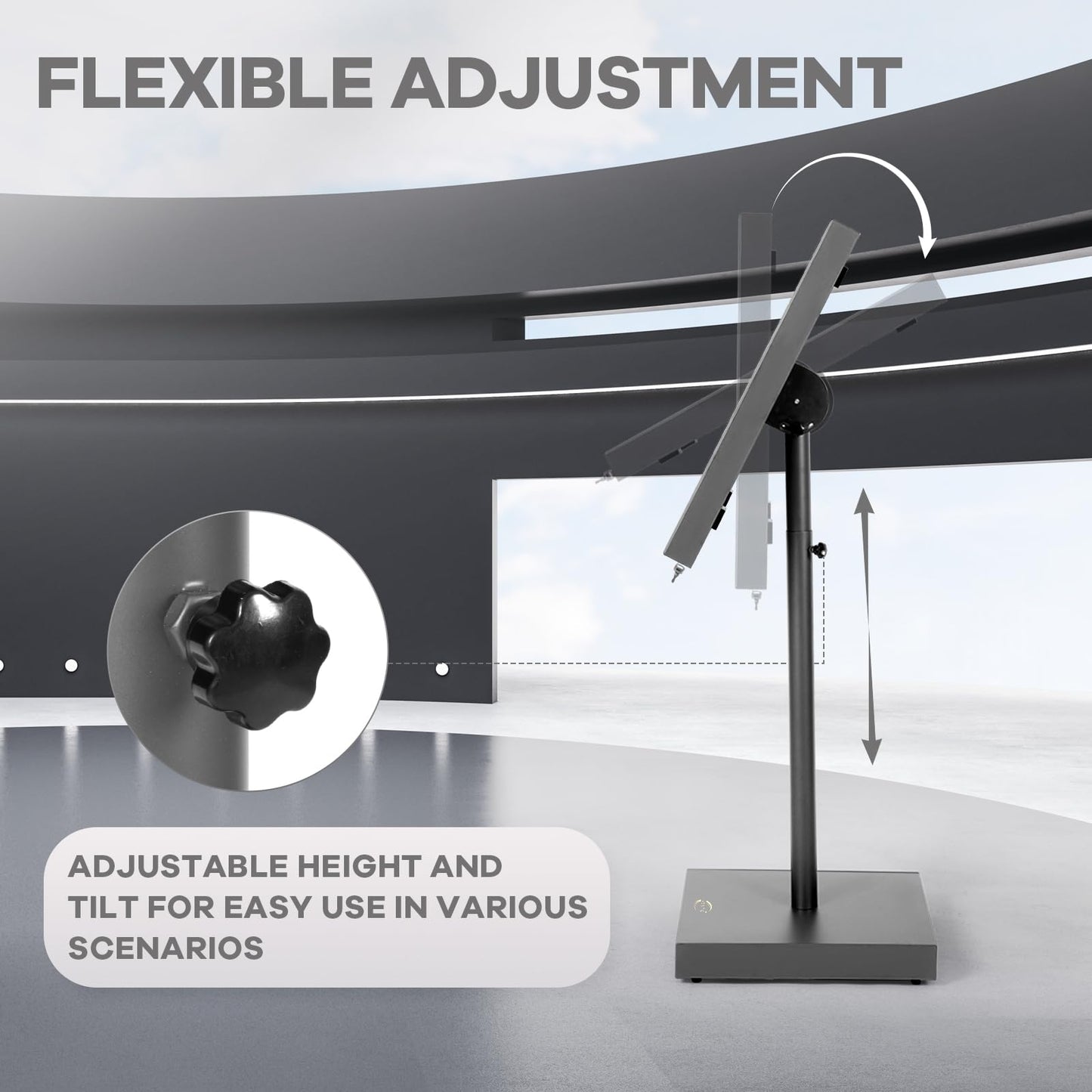 Vaste Large Steel Menu Displays Adjustable Floor Standing Holder Advertising Display with Cover Heavy-duty Base LED Lights Locks for Shopping malls restaurants conferences exhibitions（Black）