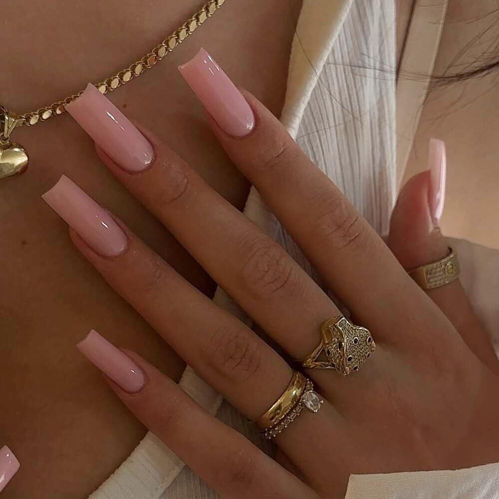 Medium Long Press On Nails Coffin Nails Press Ons Gloss, KQueenest Dark Pink Color Full Cover Long Fake Nails For Women, Thick Gel Square Tip Nails Acrylic False Nails Set, 24 Pcs