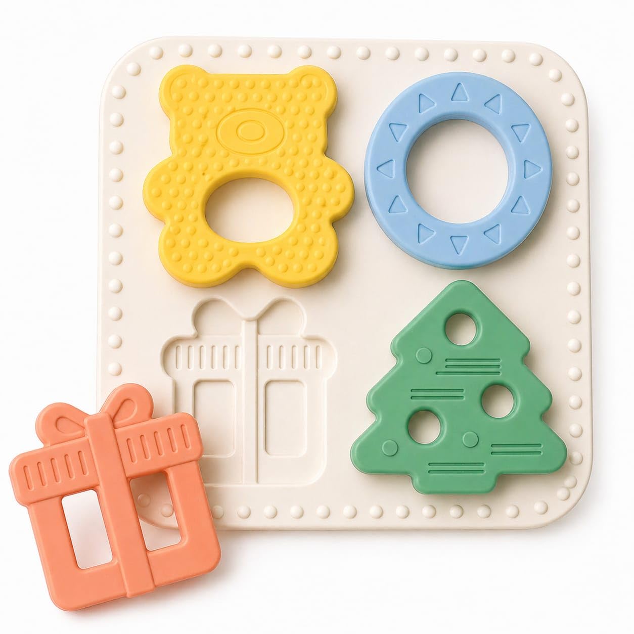 Babylul Baby Teether Puzzle - Silicone Teething Toy & Shape Matching Game for Babies 5-18 Months, 2-in-1 Sensory Montessori Toy, BPA Free, Food-Grade Silicone