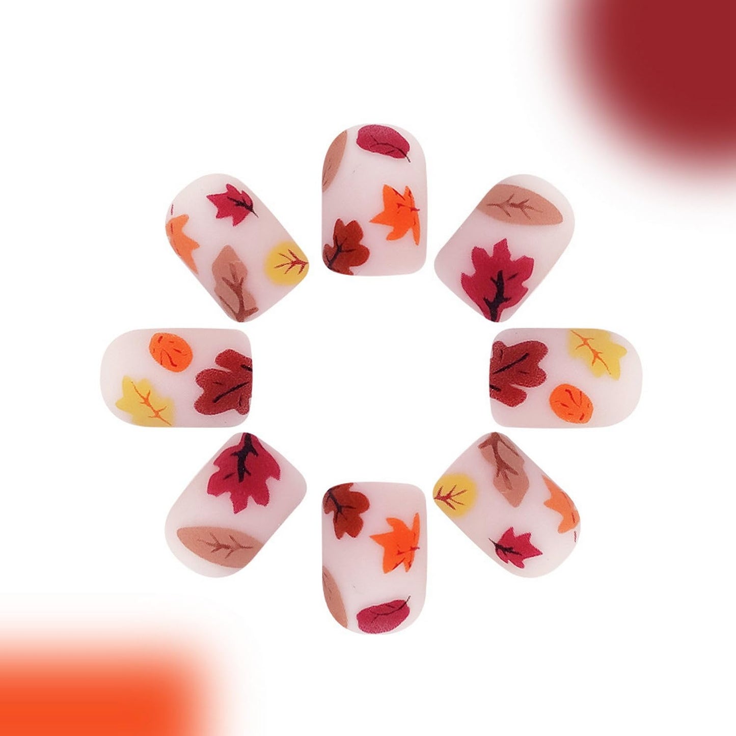 24pcs Short Square Fake Nails Fall Nails Press on Nails Thanksgiving Acrylic Nails Matte with Fall Leaf Design Autumn Maple Leaf Decoration Full Cover Press ones Stick on Nails for Women