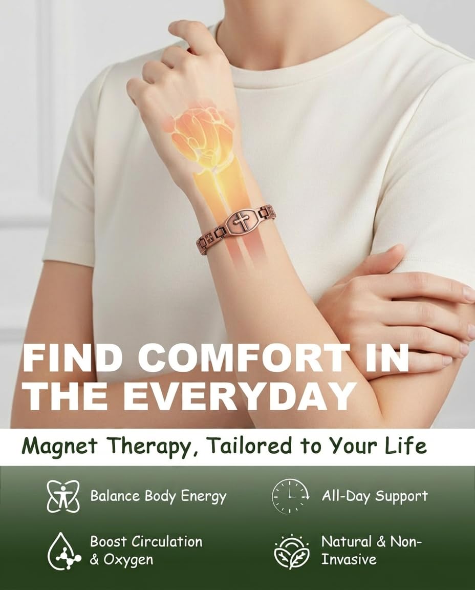 MagEnergy Copper Magnetic Bracelet for Women, Cross Copper Braceletwith 3500 Gauss Magnets, Christian, Adjustable (Sizing Tool)