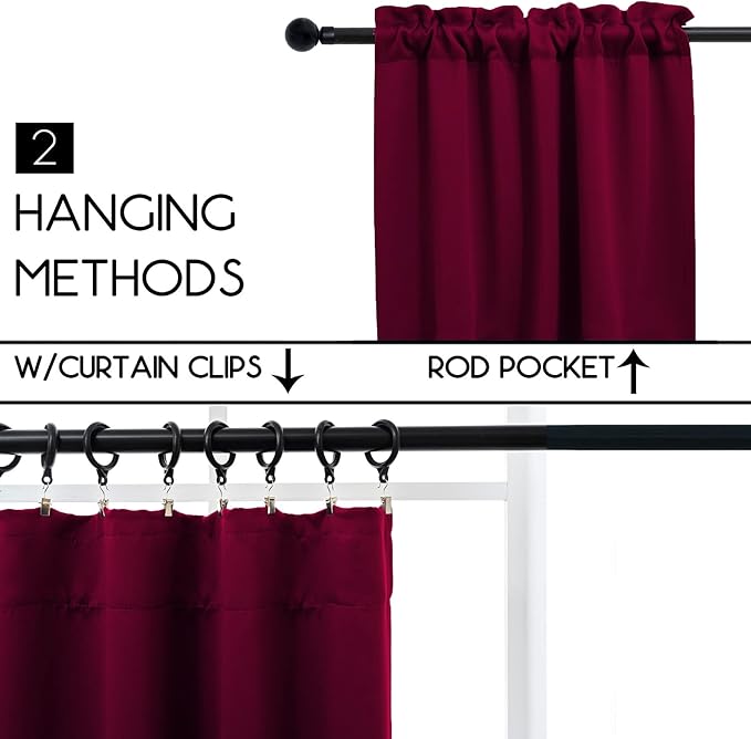 Pickluc Burgundy Cafe Half Window Curtain - 24" Length, Rod Pocket, Blackout for Small Windows, 30" Wide x 24" Long, 2 Panels