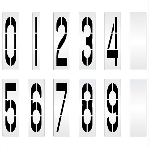 Pavement Stencils - 72 inch Number Stencil Set (10 Pieces) - 0-9 - 72" x 16" x 1/8" (128 mil) - Pro-Grade