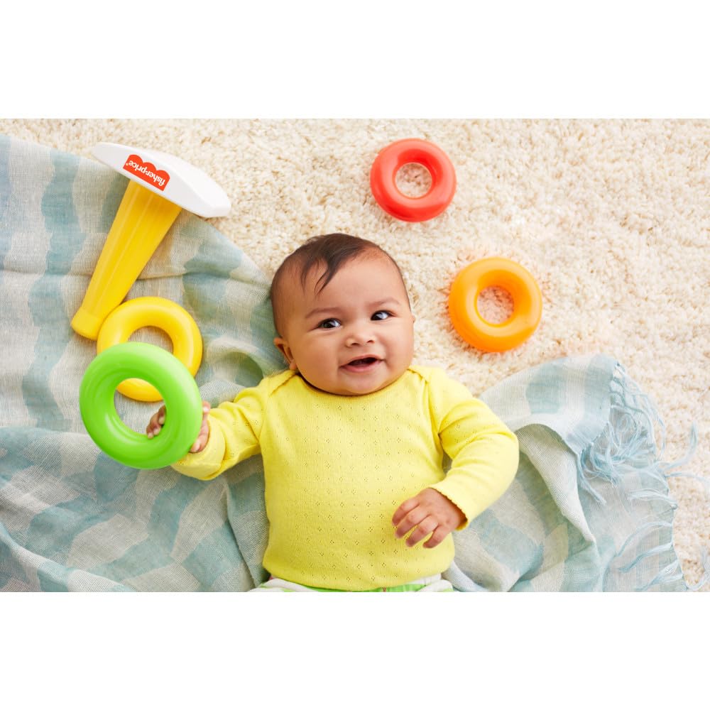Fisher-Price Baby Stacking Toy Rock-A-Stack, Roly-Poly Base with 5 Colorful Rings for Ages 6+ Months