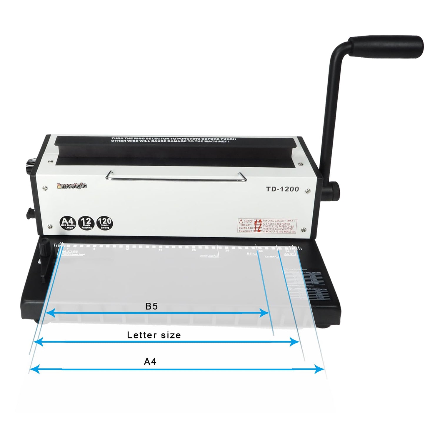 Burostyle TD-1200 Binding Machine, 3:1 Pitch Wire Binder, Punching 12 Sheets/Binding 120 Sheets with Sturdy Metal Construction