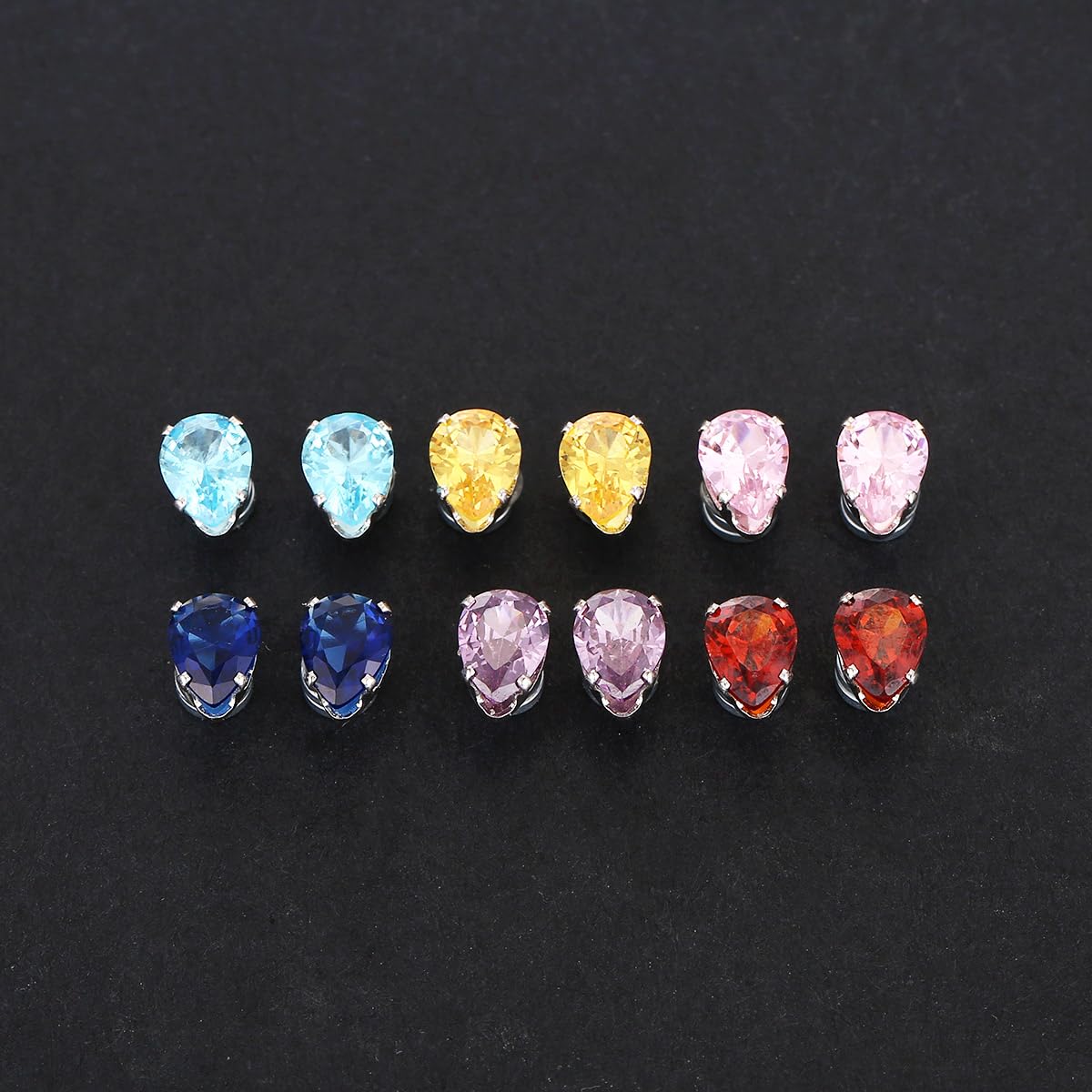 Spiritlele 12 Pairs Birthstone Magnetic Earrings Set Cubic Zirconia Clip on Non Piercing Fake Stud Earrings Birthday Gifts Unisex (Waterdrop)