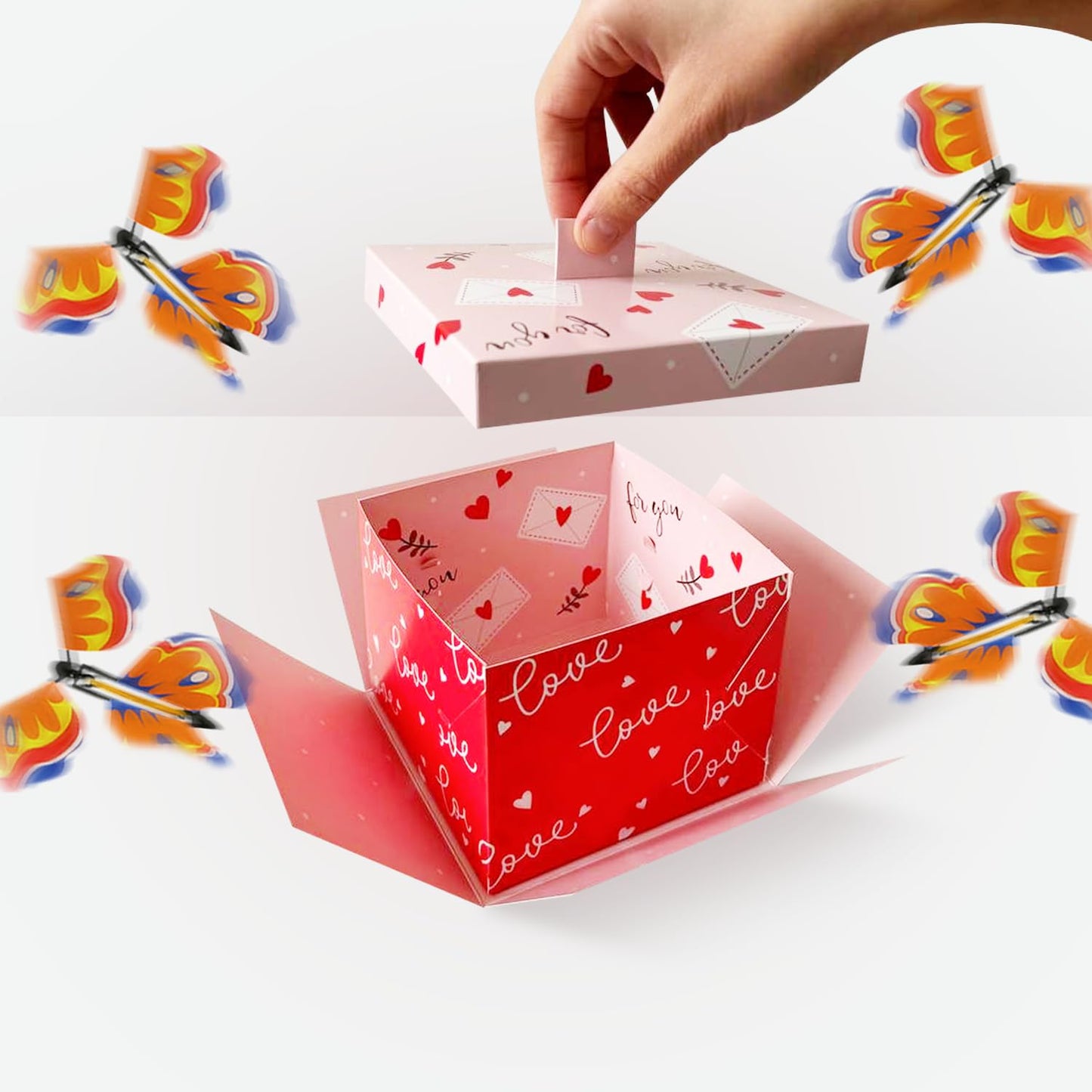 FETTIPOP Butterfly Explosion Gift Box (Love) Kit - Romantic Flying Butterfly Surprise Prank Box for Valentine’s Day, Birthday, Anniversary & Wedding